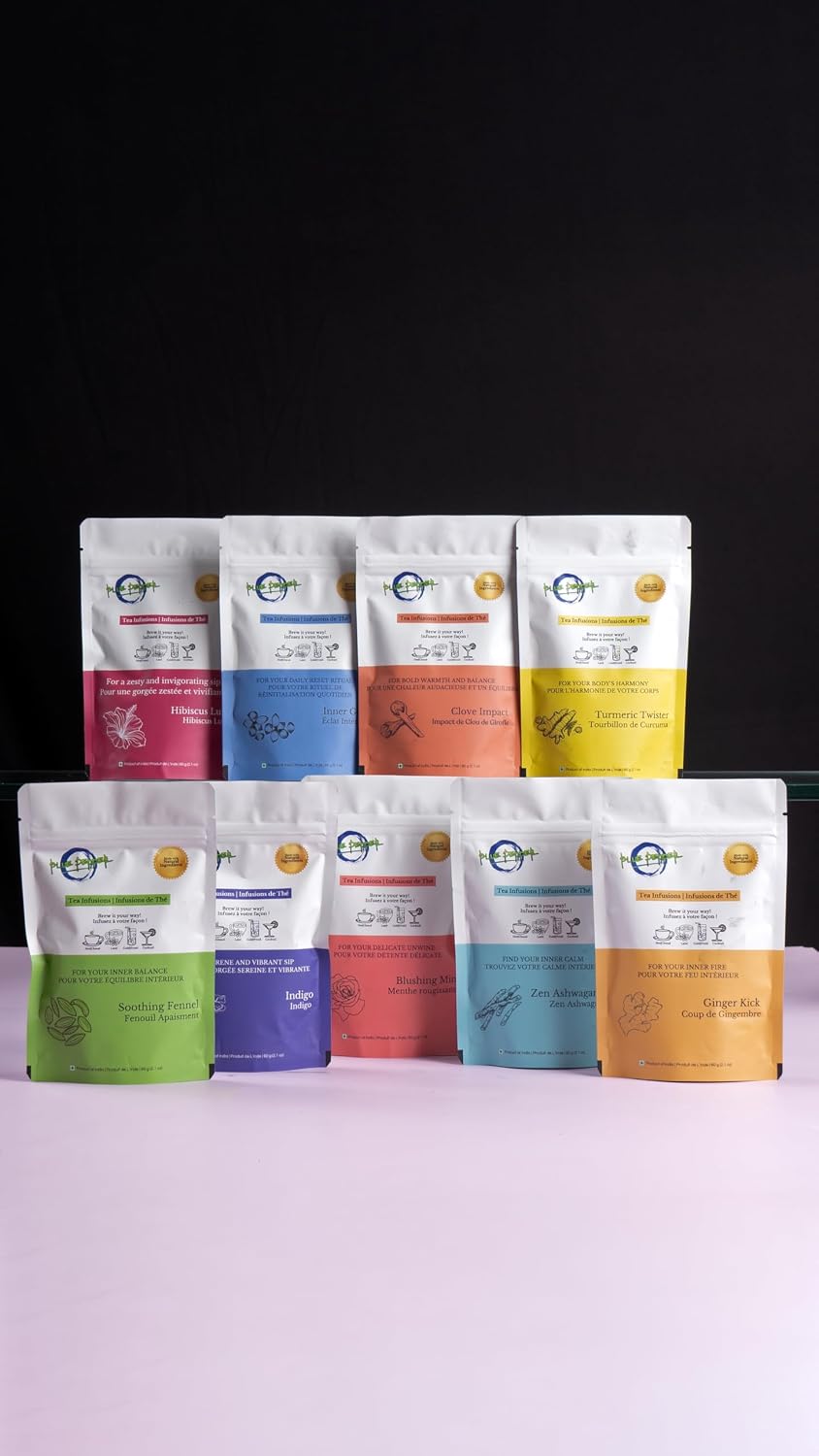 Blue Pepper Tea Infusion | Butterfly Pea Flower Blend with Ginger, Tulsi (Holy Basil), Amla (Indian Gooseberry) &amp; Cardamom | Caffeine-Free Natural Beverage | 60g