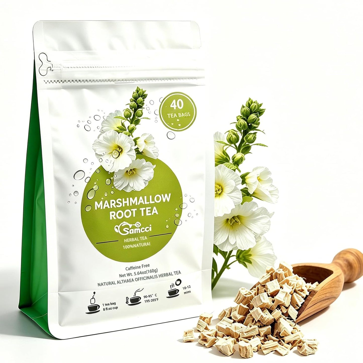 Samcci Marshmallow Root Tea Bags, 40 Count, Pure Althaea Officinalis