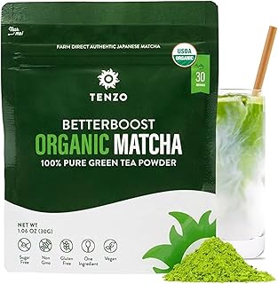 Tenzo Matcha Green Tea Powder - USDA Organic Premium Grade - Authentic Japanese Matcha Tea - Latte Powder - BetterBoost (1.06 Ounce)