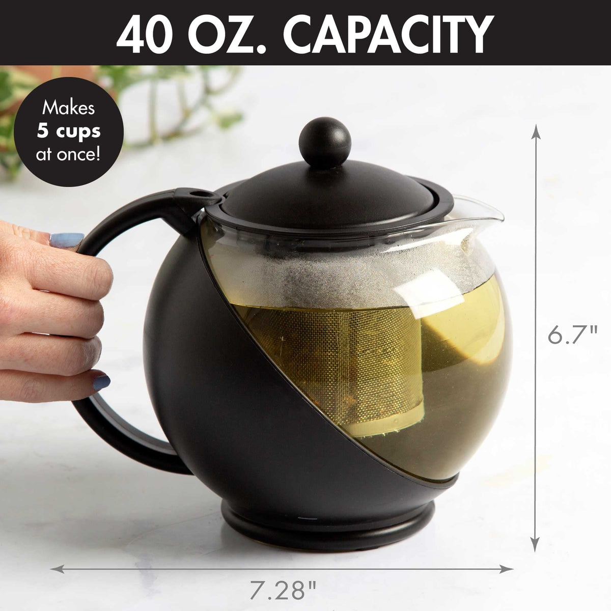 Primula Half Moon Teapot with Removable Infuser, Glass Tea Maker with Reusable Fine Mesh Stainless Steel Filter, Dishwasher