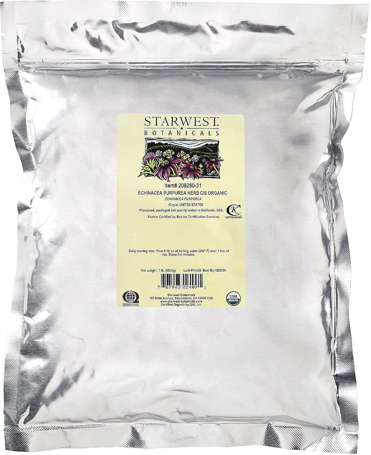 Starwest Botanicals Organic Echinacea Purpurea Herb C/S, 1 Pound