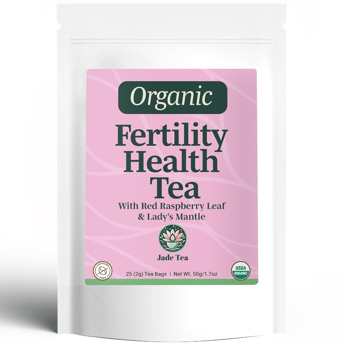 Jade Tea Organic Fertility Tea for Women – Red Raspberry Leaf, Lady's Mantle, Red Clover &amp; Damiana for Cycle &amp; Hormone Balance Support, 25 Caffeine-Free Tea Bags, USDA Organic, Made in USA