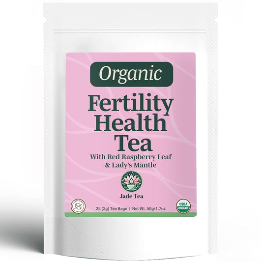 Jade Tea Organic Fertility Tea for Women – Red Raspberry Leaf, Lady's Mantle, Red Clover &amp; Damiana for Cycle &amp; Hormone Balance Support, 25 Caffeine-Free Tea Bags, USDA Organic, Made in USA