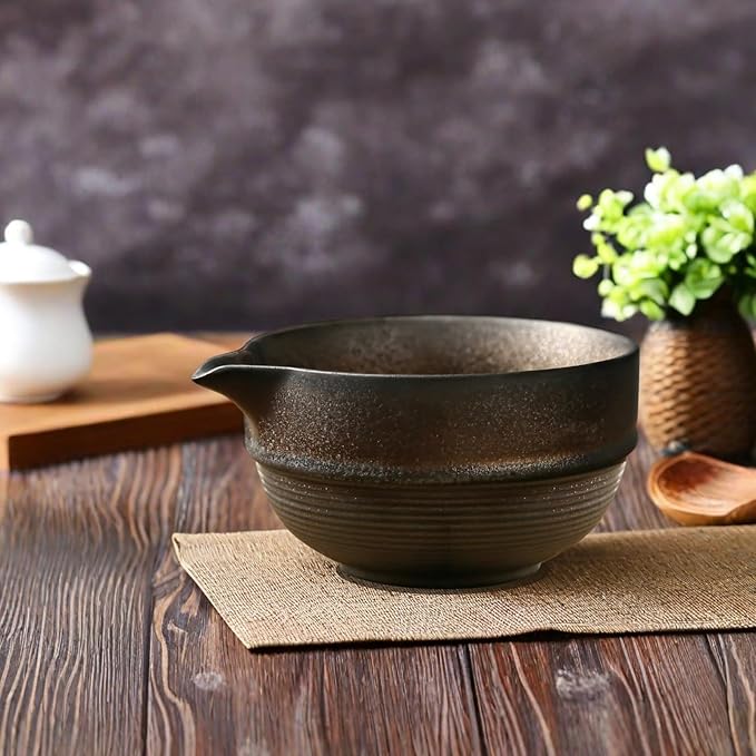 Japanese Matcha Bowl Ceremony Set – Handcrafted Ceramic Chawan with Ripple Texture