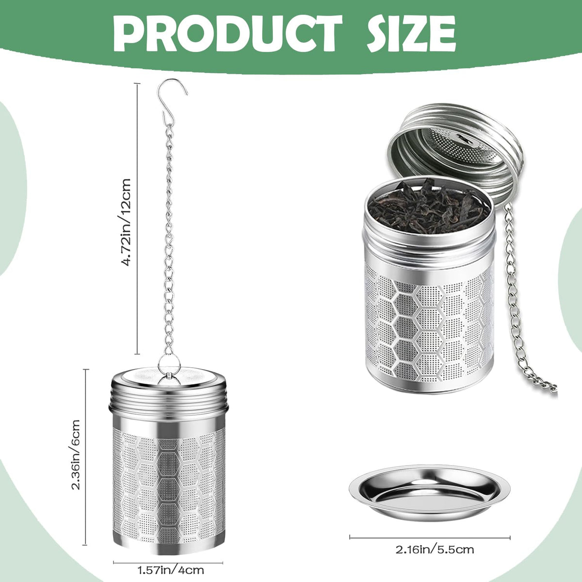 HAWOWZ 2 Pack Stainless Steel Tea Infusers, Extra Fine Mesh Strainers with Drip Trays, Brew Loose Tea