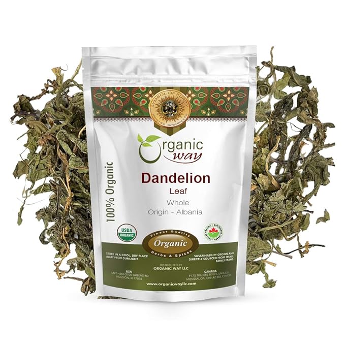 Organic Way Dandelion Leaf Whole (Taraxacum officinale) | Herbal Tea - European Wild-Harvest | Organic & Kosher Certified | Raw, Vegan, Non GMO & Gluten Free | USDA Certified | Origin - Albania (1/4Lbs / 4Oz)