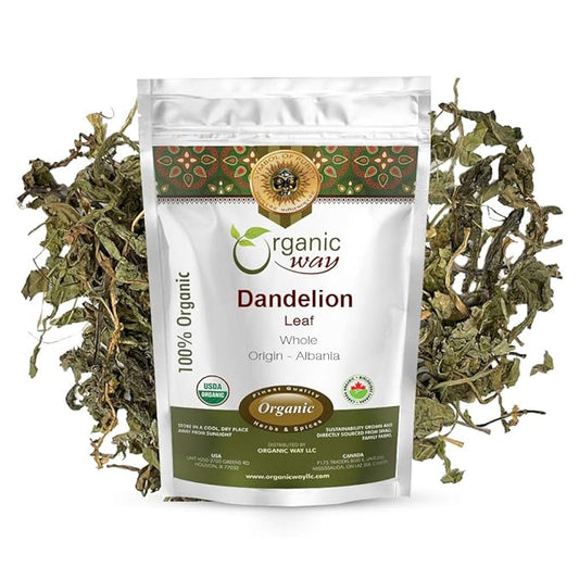 Organic Way Dandelion Leaf Whole (Taraxacum officinale) | Herbal Tea - European Wild-Harvest | Organic & Kosher Certified | Raw, Vegan, Non GMO & Gluten Free | USDA Certified | Origin - Albania (1/4Lbs / 4Oz)