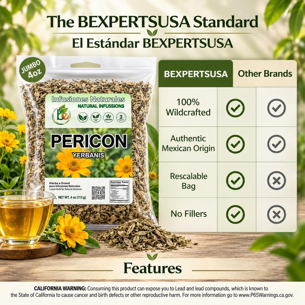 B-Experts PERICON - Pericon (Yerbanis) Herbal Tea 4 oz, 100% All Natural Fresh Tea- vegan-raw