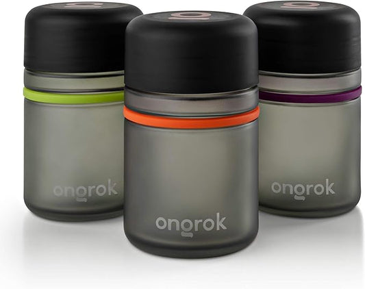 Ongrok Glass Storage Jar, 180ml, 3 Pack, UV Herb/Spice Jar with Child Resistant Lid
