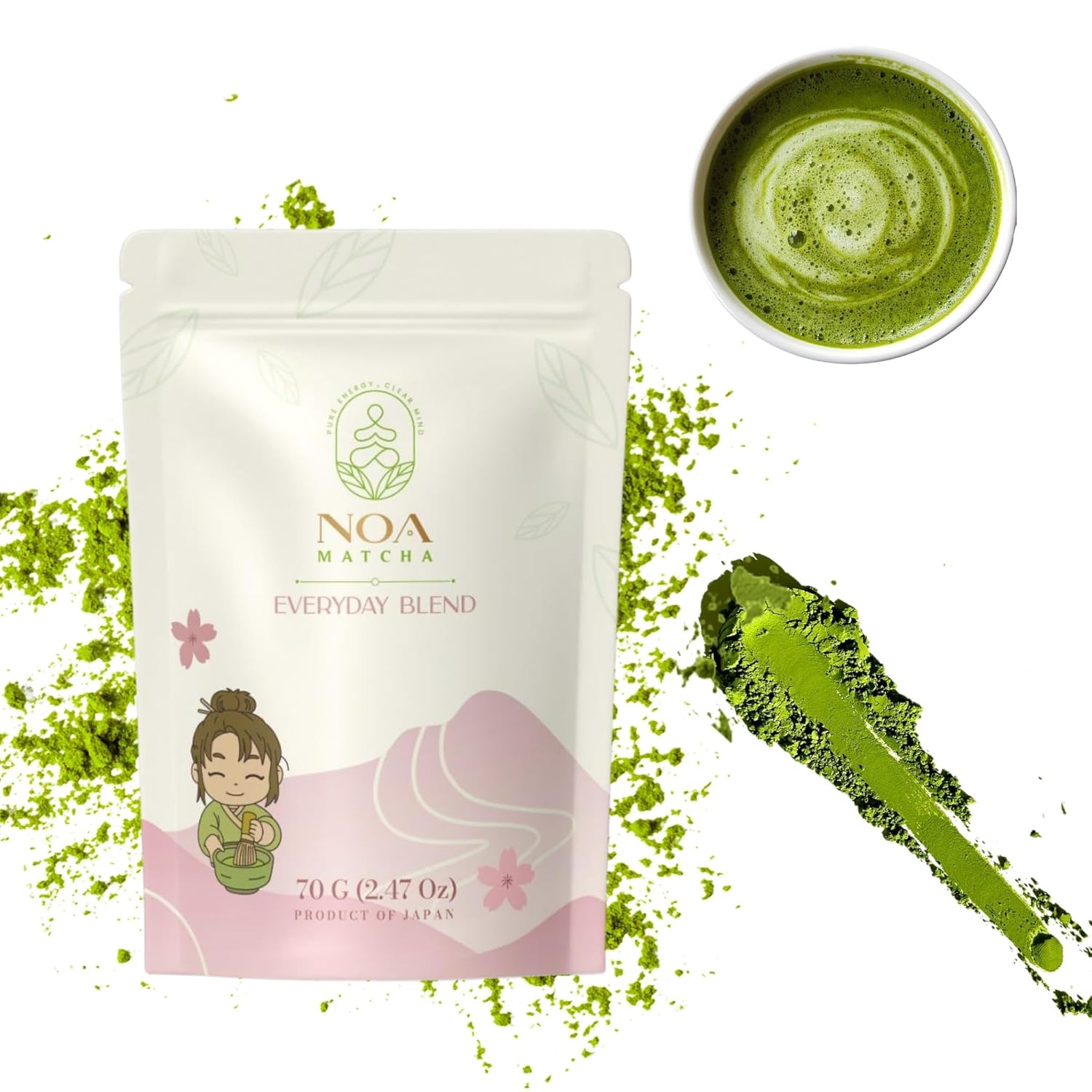 NOA MATCHA EVERYDAY BLEND Matcha Powder 70g Zip Bag | Japanese | Smooth & Bold | Perfect for Daily Lattes, Baking & Energy