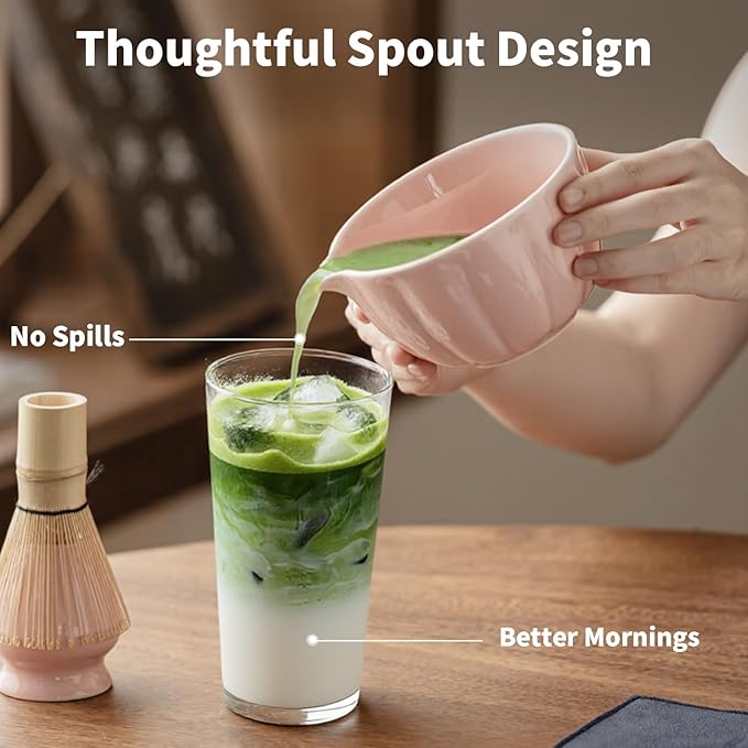 Matcha Whisk Set of 8 - Htrcxb Ceramic Matcha Set, Include Matcha Bowl, Matcha Whisk and Holder, Bamboo Scoop, Measuring Spoon, Scoop Rest