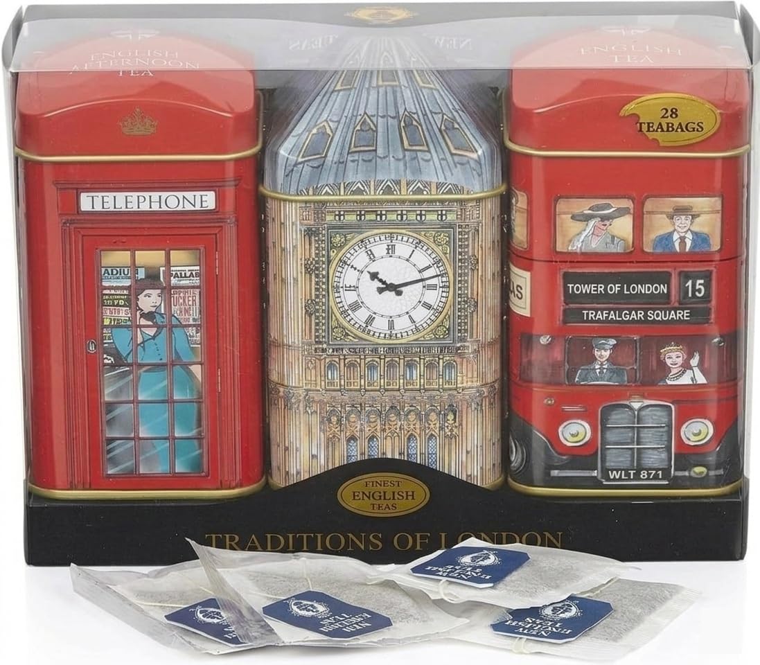 New English Teas London British Tea Tin Set with 28 Black Tea Bags