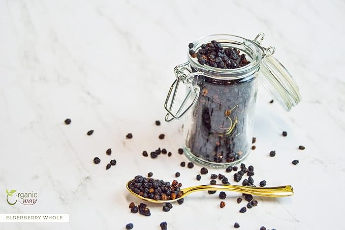 Organic Way Dried Elderberry Whole - Herbal Tea, European Wild-Harvest, Kosher & USDA Certified, Non-GMO & Gluten Free, Tested for Purity