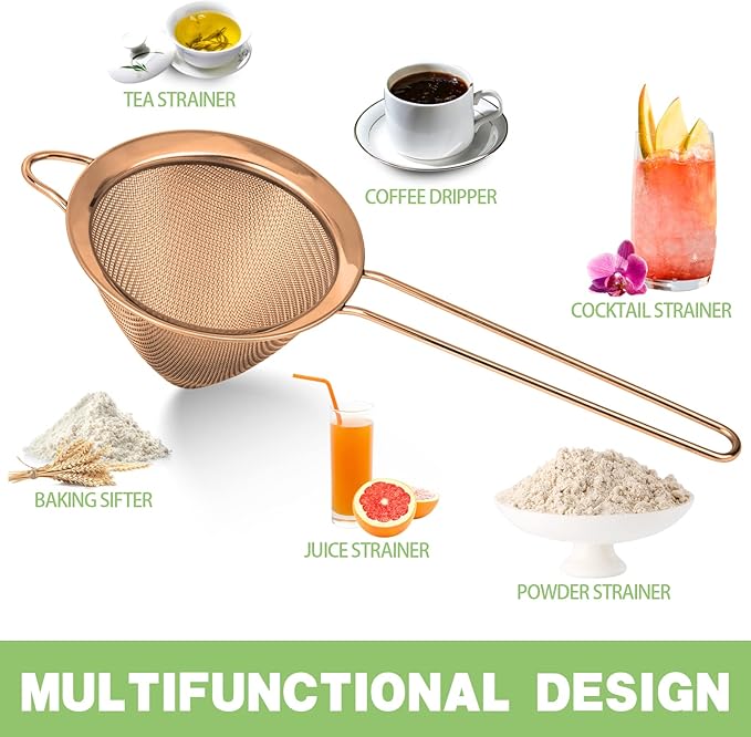 2 Pack Stainless Steel Small Food Strainer, Fine Mesh Sieve with Long Handle, Cocktail Strainer For Cocktails, Tea Herbs, Coffee & Drinks