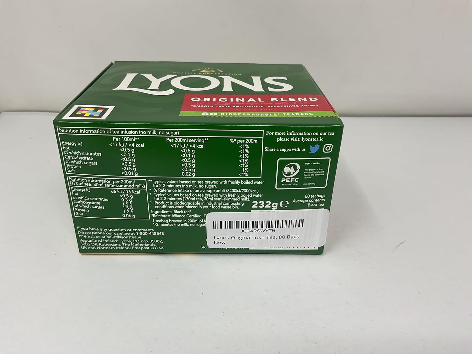 Lyons Original Irish Tea. 80 Bags