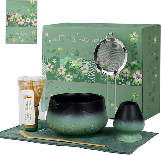 ZENS Premium Matcha Whisk Set, 6pcs Matcha Kit with Matcha Tools, Green