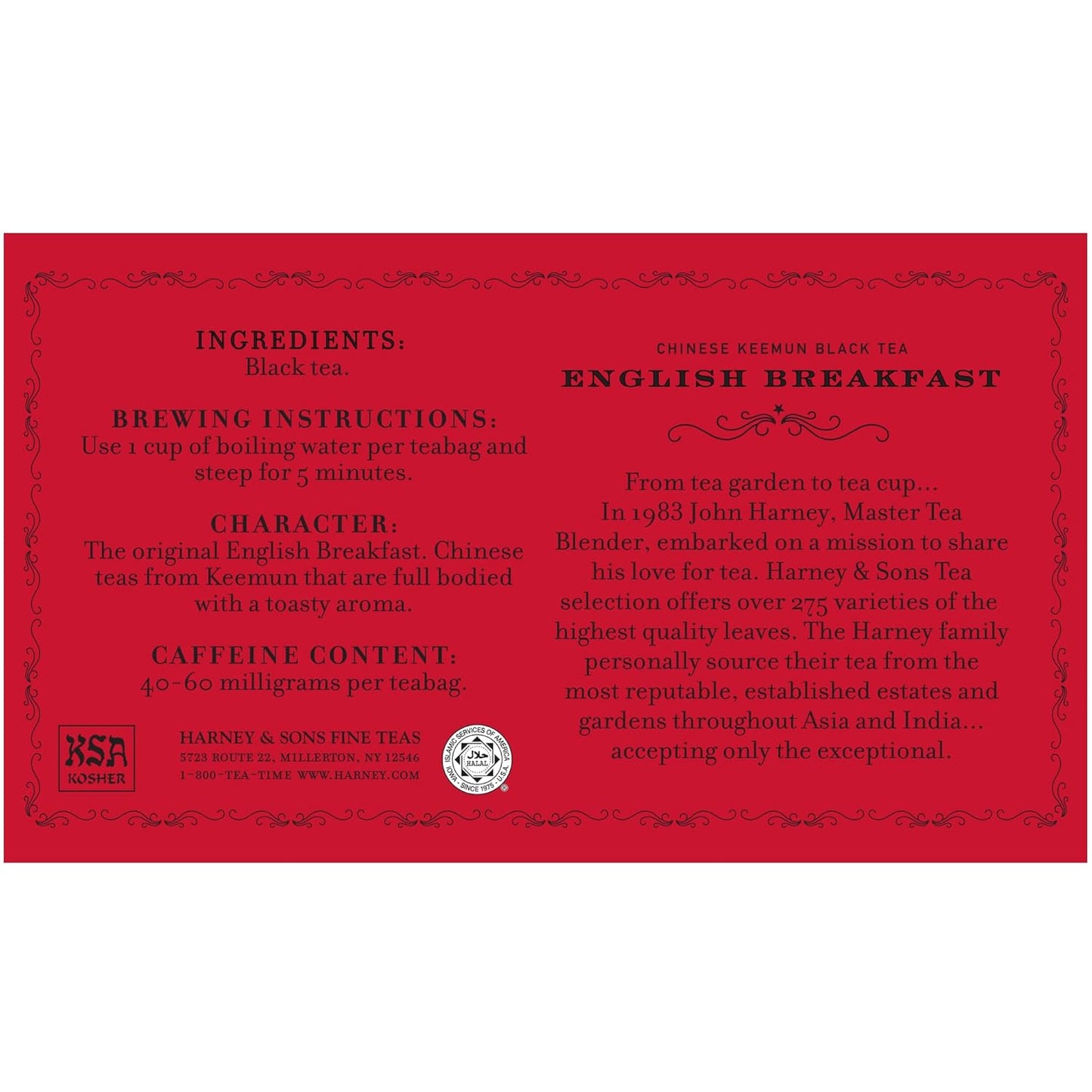 Harney & Sons English Breakfast Black Tea, 50 Tea Bags – Classic Keemun Blend for Bold, Full-Bodied Flavor, Kosher