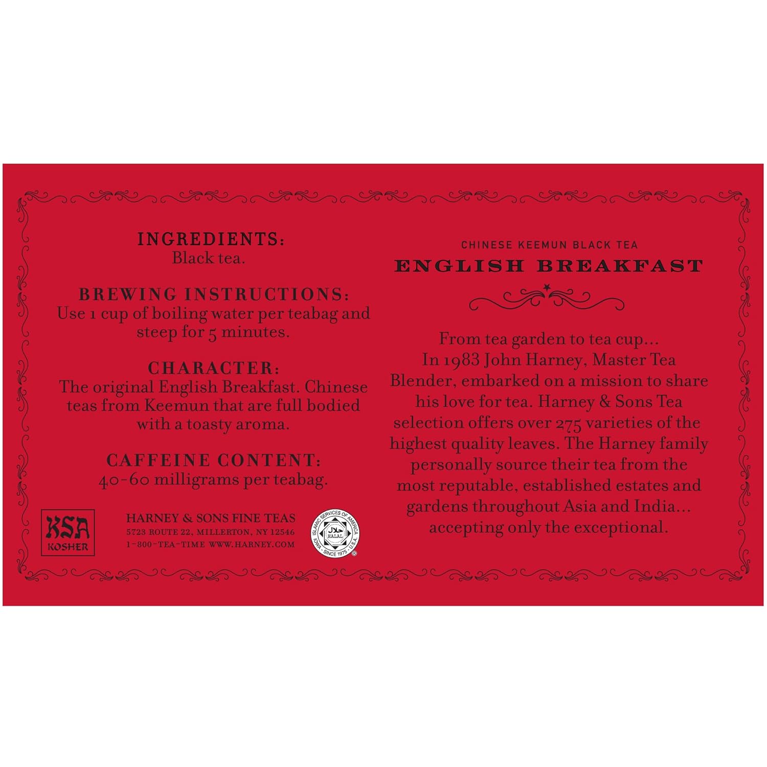Harney & Sons English Breakfast Black Tea, 50 Tea Bags – Classic Keemun Blend for Bold, Full-Bodied Flavor, Kosher