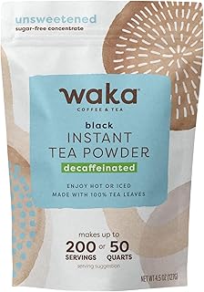 Waka Instant Black Tea Mix Pouch, Decaffeinated - 100% Tea Leaves, No Additives, Unsweetened Tea Powder for 50 Quarts or 200 Cups – Easy Quick Hot and Iced Teas (4.5oz)