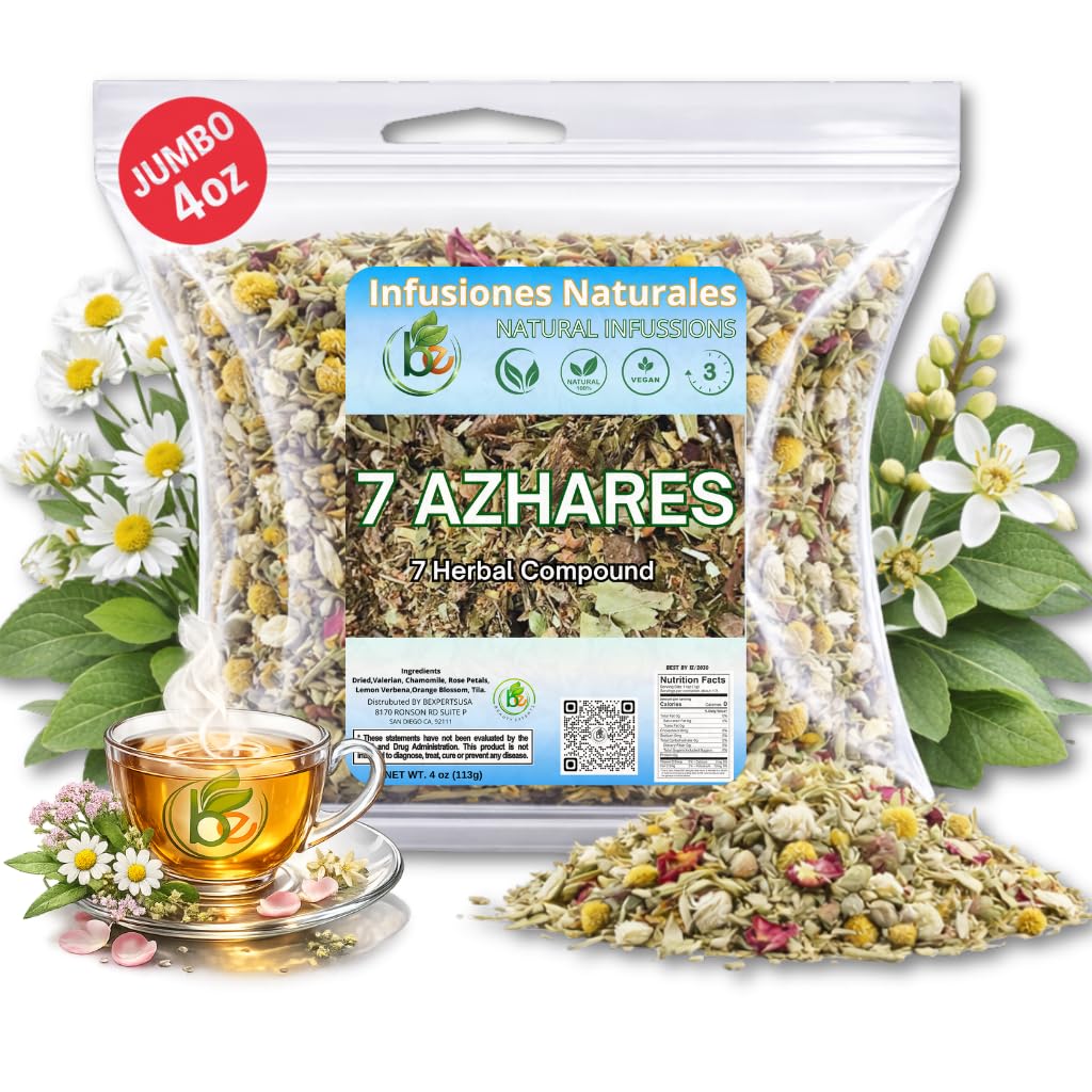 B-Experts 7 Azahares Herbal Tea – 4 oz Loose Leaf Calming Tea Blend – Passion Flower, Valerian, Linden, Orange Blossom, Lemon