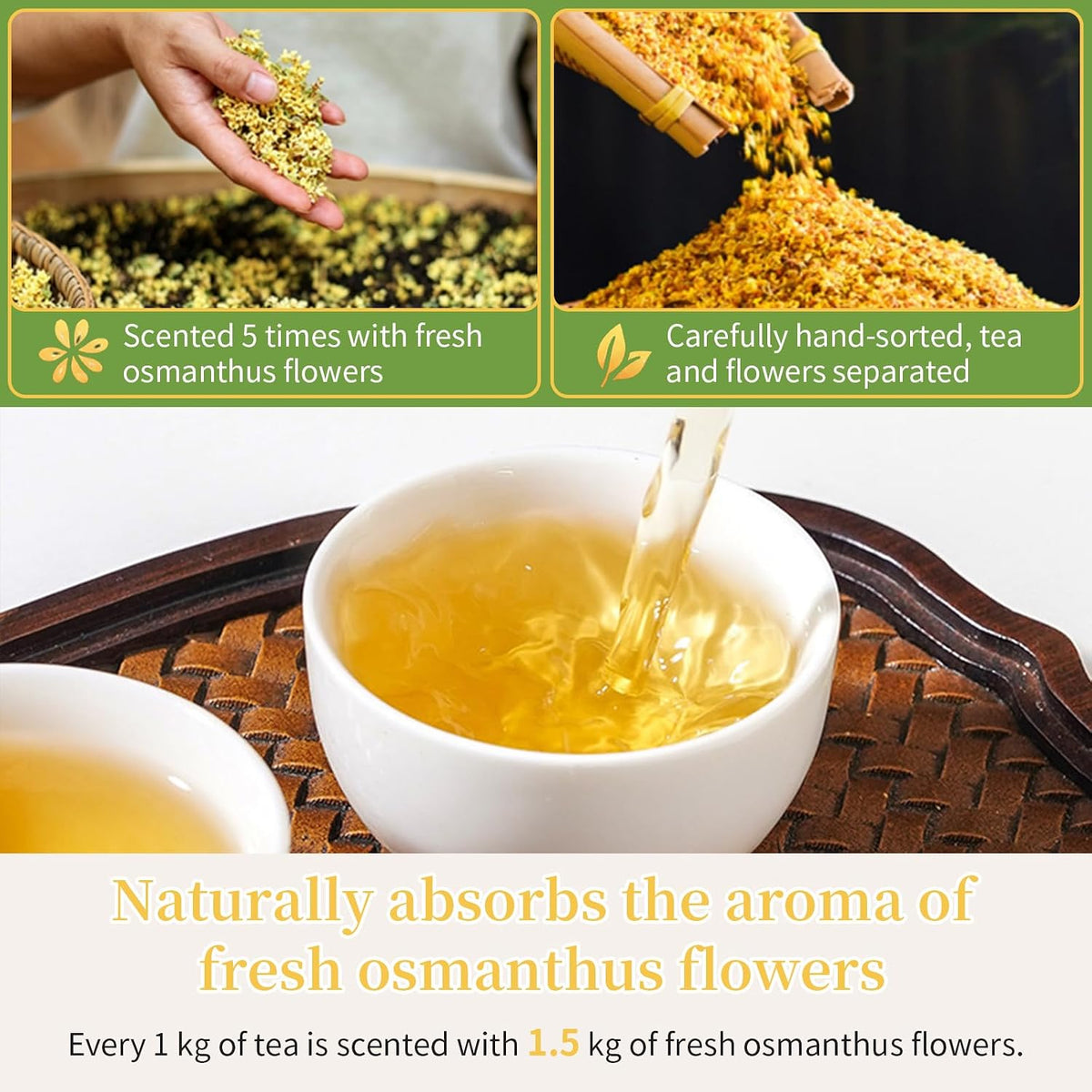 CHADUO Osmanthus Oolong Tea taiwan oolong tea Loose Leaf Premium Taiwan High Mountain Oolong Tea 5.3oz Natural Osmanthus Fragrance Sweet Taste 中国茶 烏龍茶 台湾茶 桂花乌龙茶