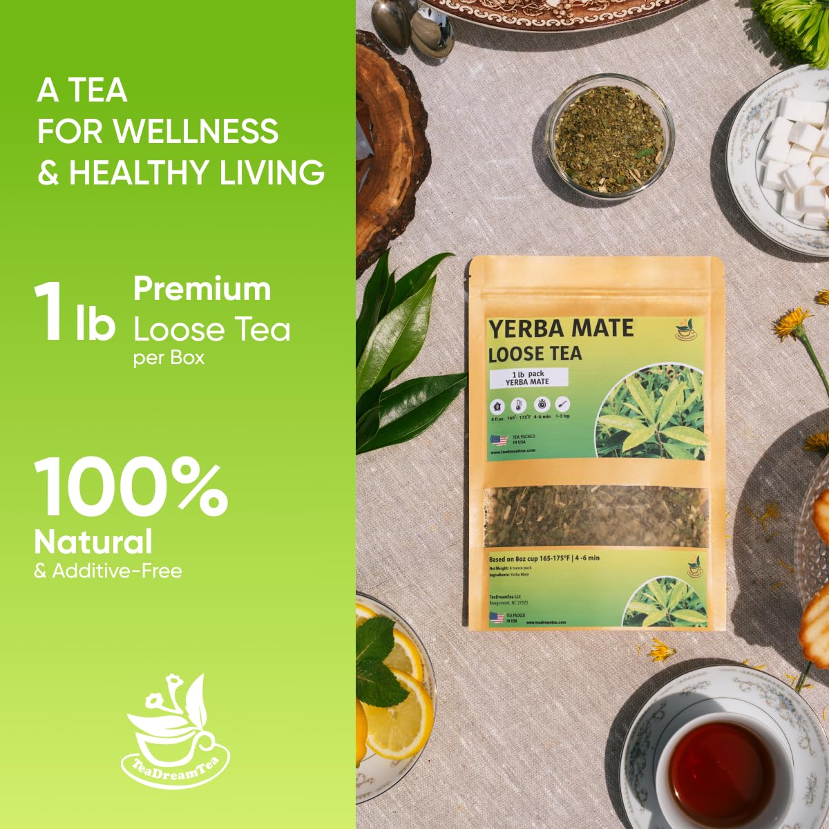 Yerba Mate Tea - Green Cut &amp; Sifted - Unsmoked Energy Boost - 1 lb Loose Tea - Packed with Nutrients - Your Perfect Coffee Replacement