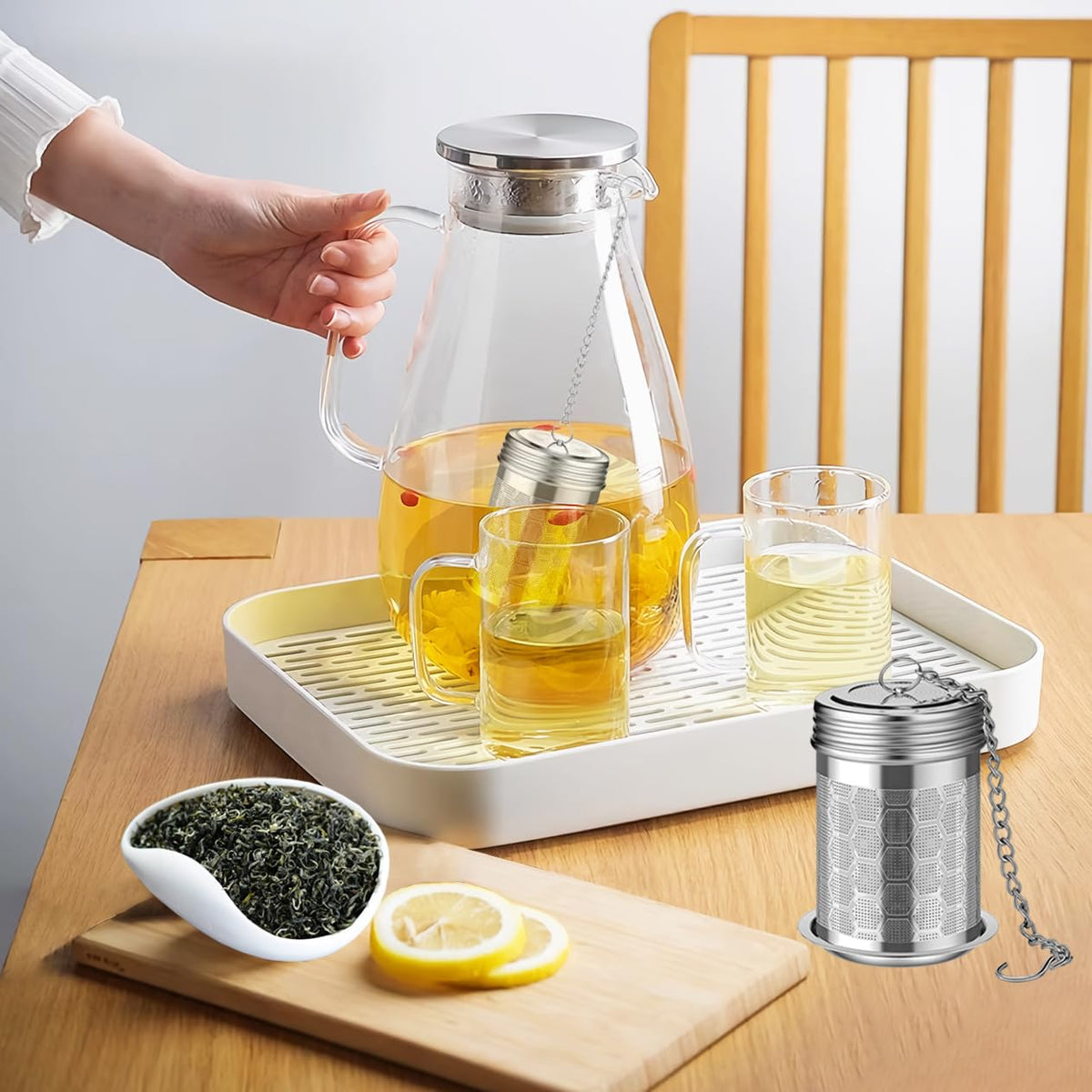 HAWOWZ 2 Pack Stainless Steel Tea Infusers, Extra Fine Mesh Strainers with Drip Trays, Brew Loose Tea