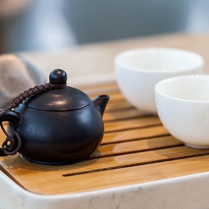 HARFINGTON Bamboo Chinese Gong Fu Tea Tray 11" Oval Classic Tea Tray Bamboo Tea Table Furniture Vintage Tea with Water Storage Box for Drinking Tea Brown