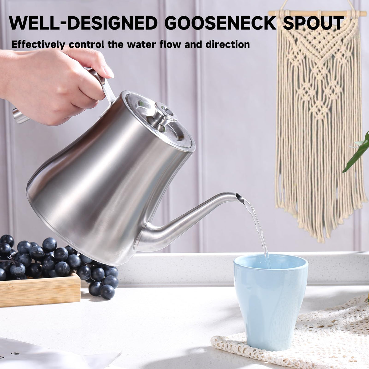 GURUDAR 68OZ/2000ML Stainless Steel Teapot with Removable Infuser, Stovetop & Dishwasher Safe Tea Maker Water Kettle for