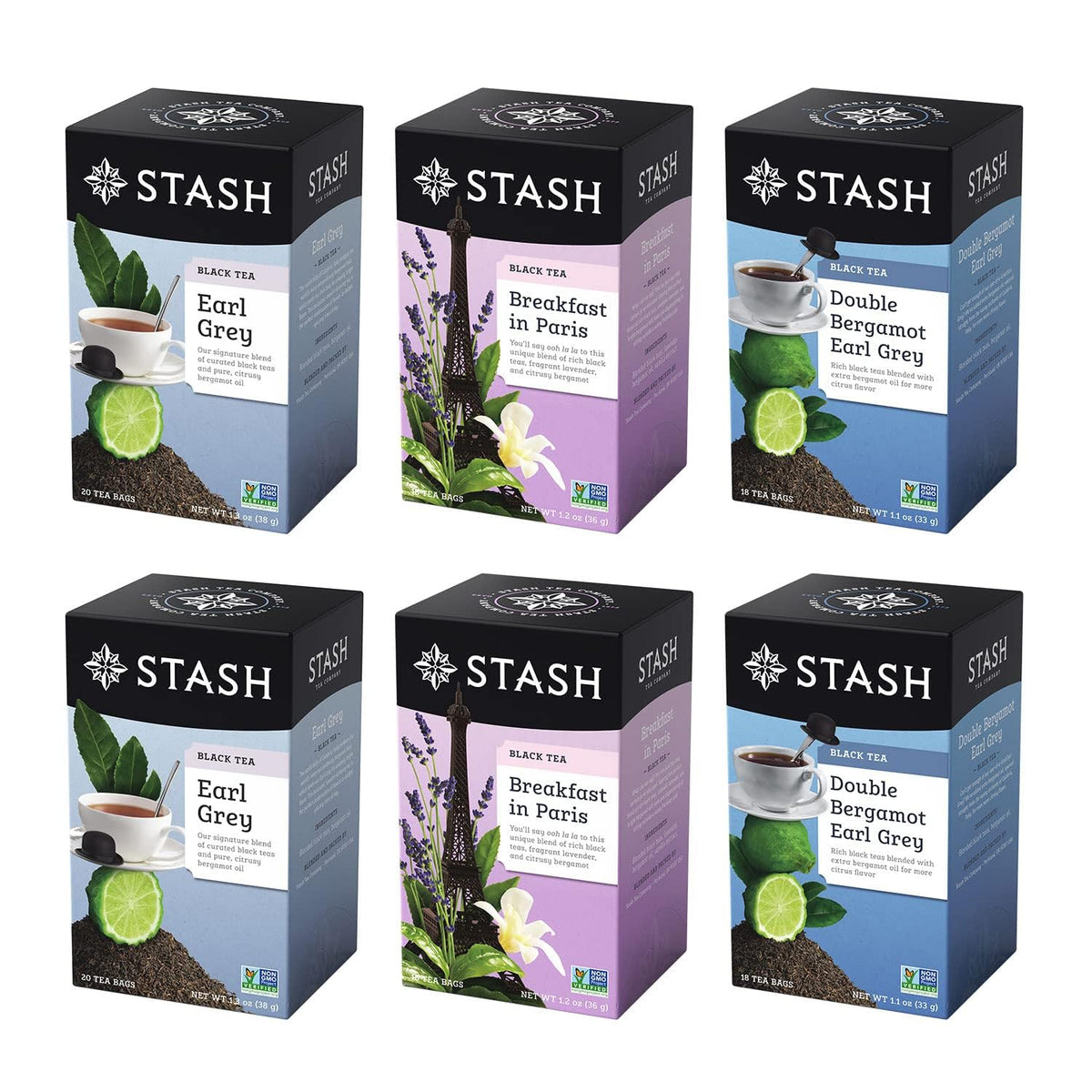 Stash Tea 6 Flavor The Earls Earl Grey Tea Assortment, 6 Boxes of 18 20 Tea Bags Each