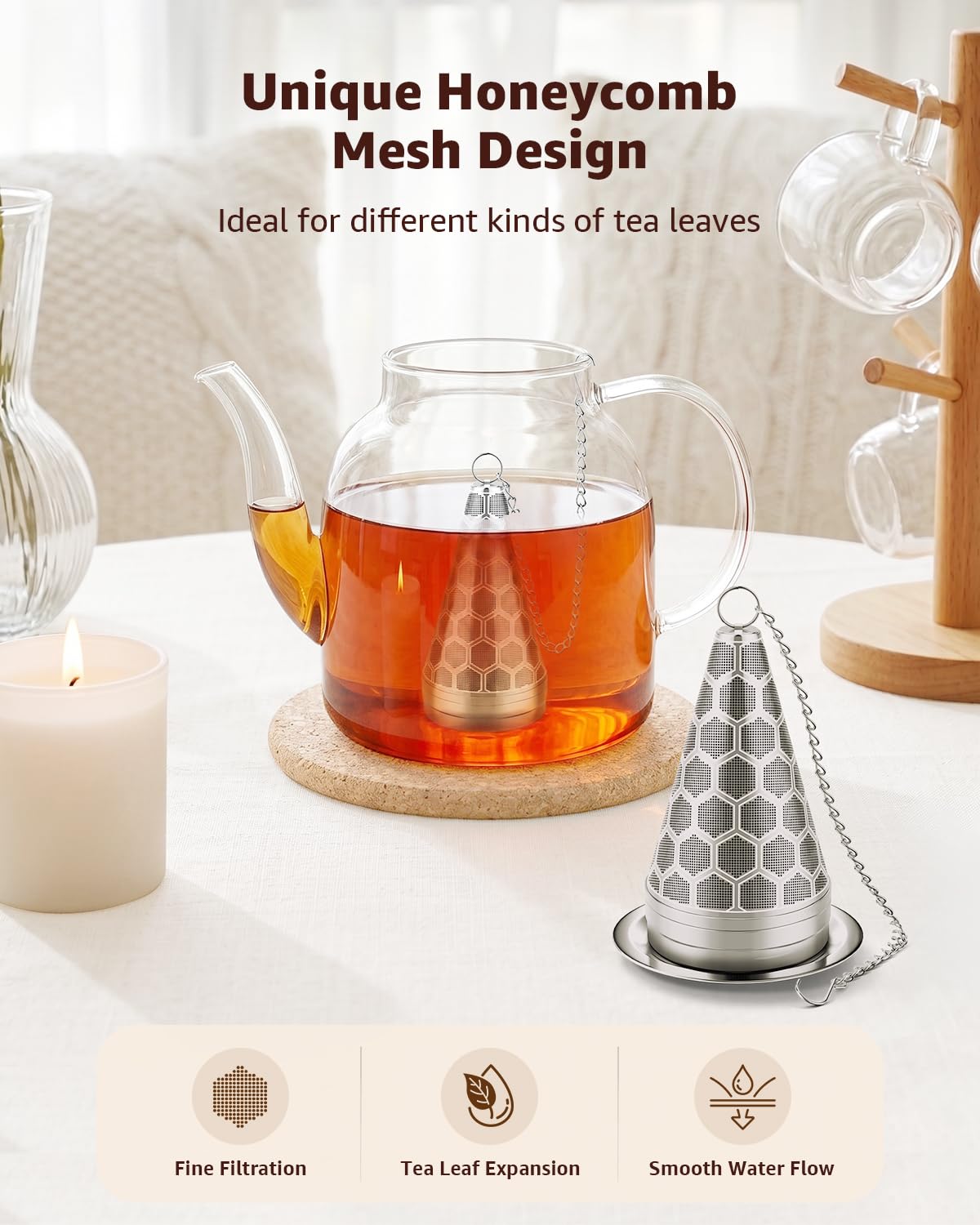 HOUSE AGAIN Tea Infuser for Loose Leaf Tea 304 Stainless Steel Cone Tea Strainer