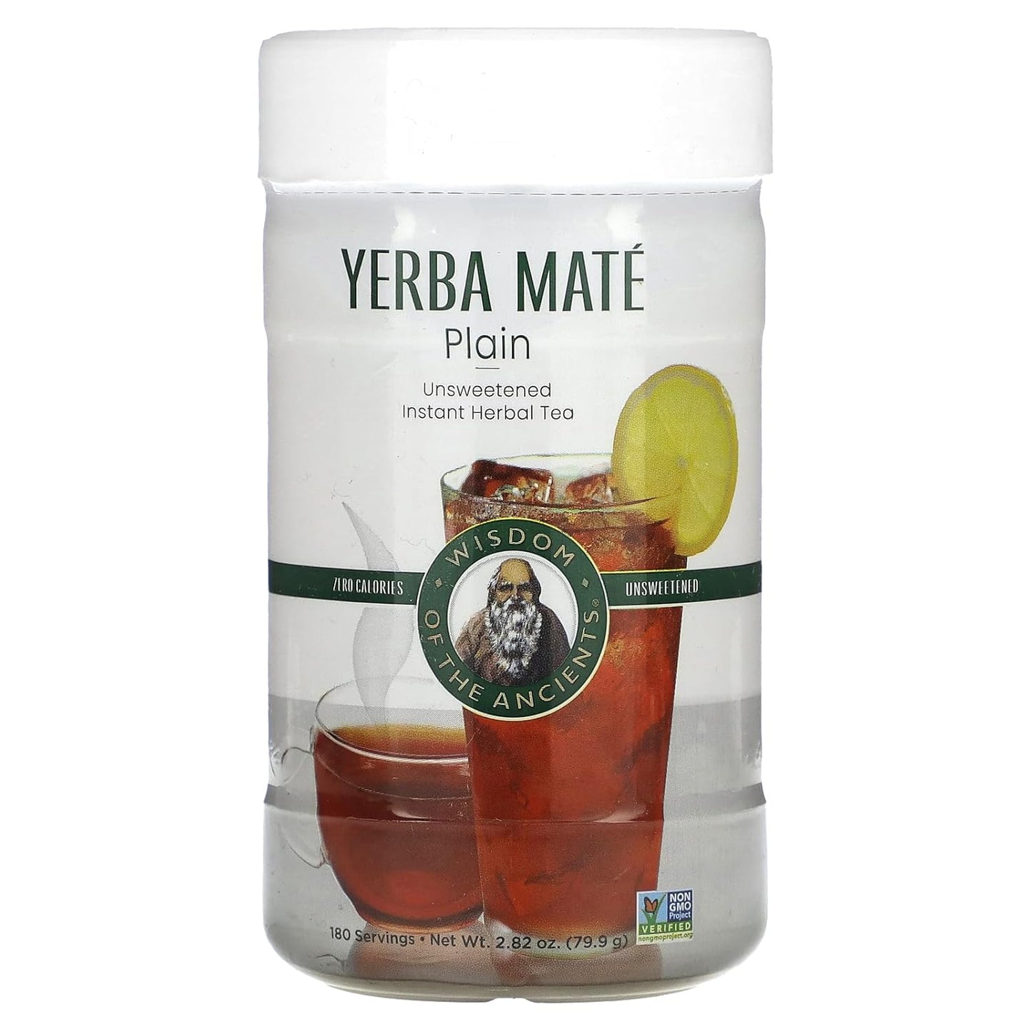 Wisdom of the Ancients Instant Yerba Mate Tea - Herbal Tea Powder for Energy, Drink Hot or Iced, Unsweetened, Contains Caffeine, Sugar Free, Non GMO - Plain, 2.82 Oz