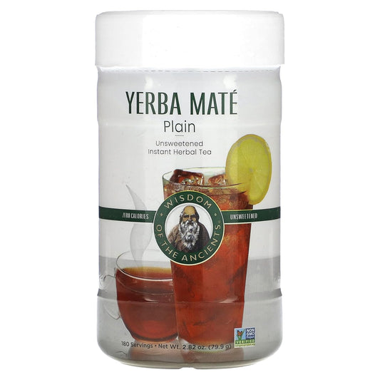 Wisdom of the Ancients Instant Yerba Mate Tea - Herbal Tea Powder for Energy, Drink Hot or Iced, Unsweetened, Contains Caffeine, Sugar Free, Non GMO - Plain, 2.82 Oz