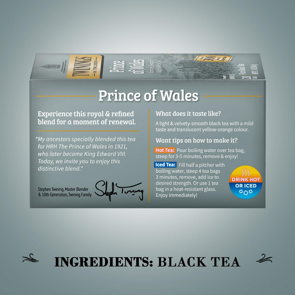 Twinings Prince of Wales Tea – A Light & Velvety Smooth Caffeinated Black Tea, Individually Wrapped Tea Bags, 20 Count (Pack