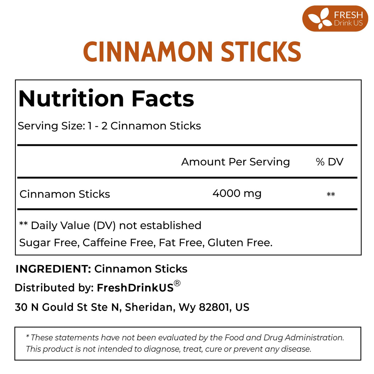 FreshDrinkUS, 75+ Cinnamon Sticks, 2 ¾”, 100% Pure & Natural, Strong Aroma, Great for Baking, Cooking, Beverages & Gift, No