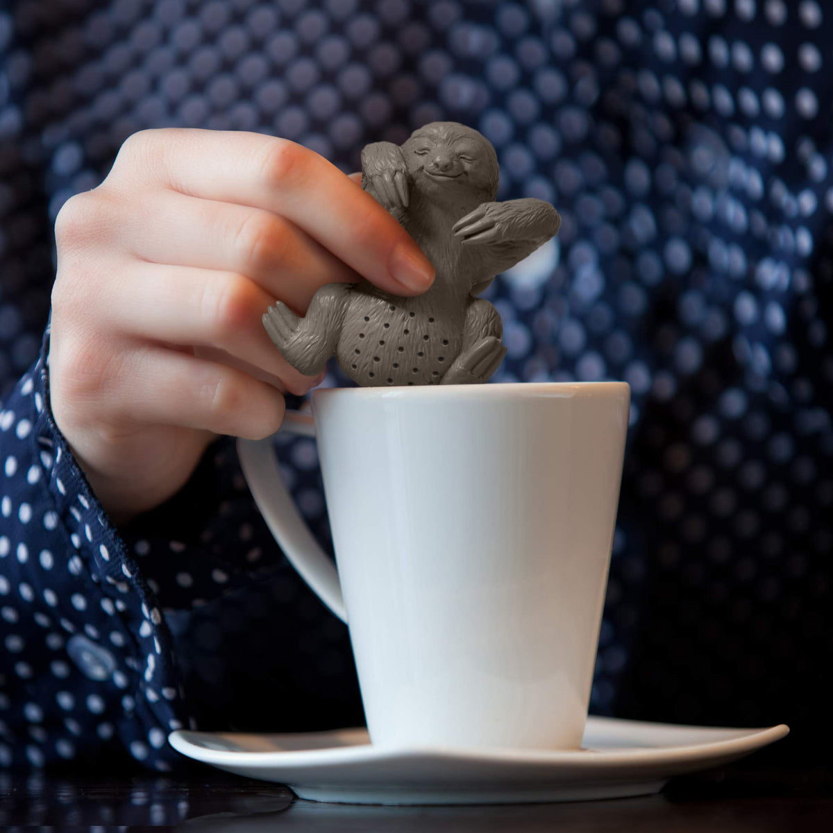 Fred & Friends Genuine Fred, SLOW BREW, Sloth Resuable Silicone Tea Infuser, Gray, Fun Gift for Tea Lovers, Clever Kitchen