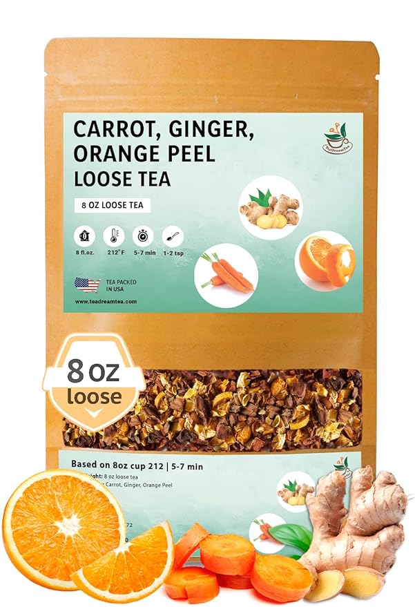 TeaDreamTea – Carrot Ginger Orange Peel - Loose Leaf Herbal Bulk Tea - Caffeine-Free - Vitamins Rich