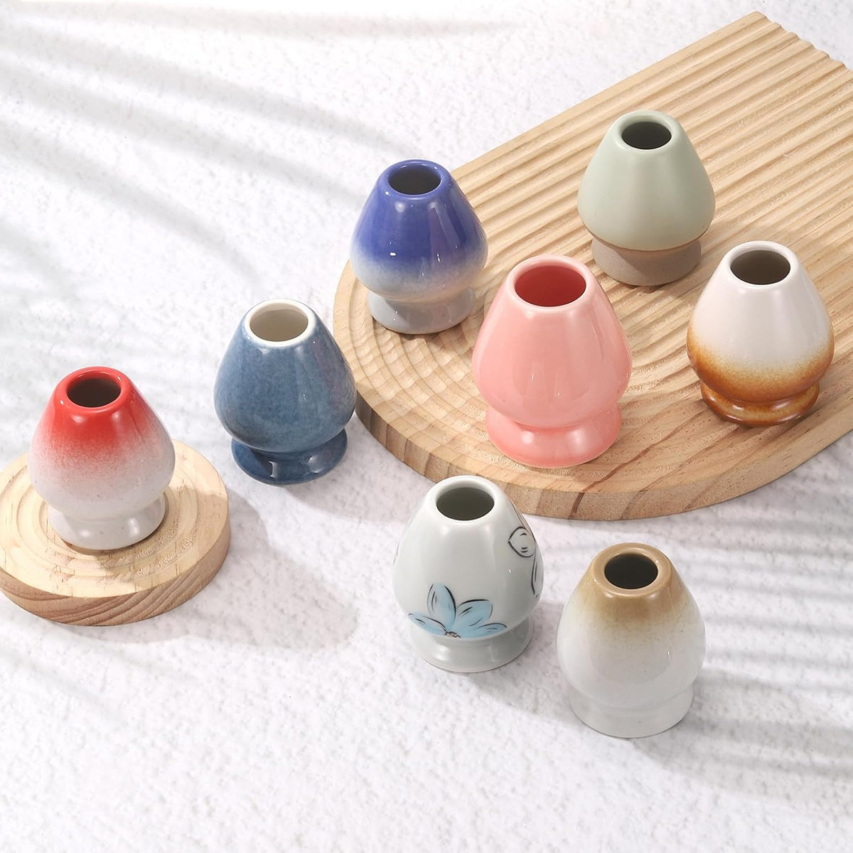 HARFINGTON Ceramic Chasen Stand 70mm Matcha Whisk Holder Teas Set Whisks Stand Traditional Matcha Tea Chasen Holder Tea Set Accessories for Tea Tasting, Gradient Green