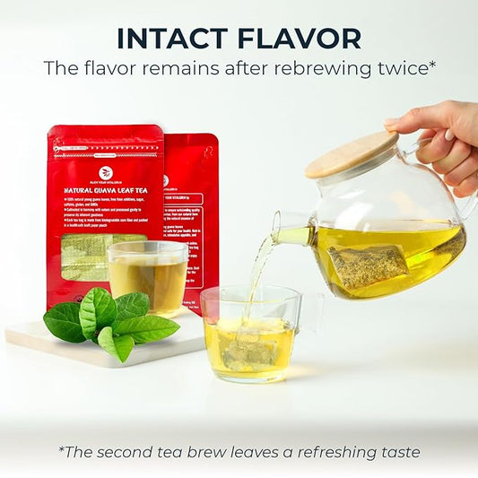 Guava Leaf Tea Bags - 55 Count (+5 Tea Bags) - 4.06 oz with Bamboo Tong, Handpicked & No Sugar Added, No Caffeine, Re-Steep Herbal Tea