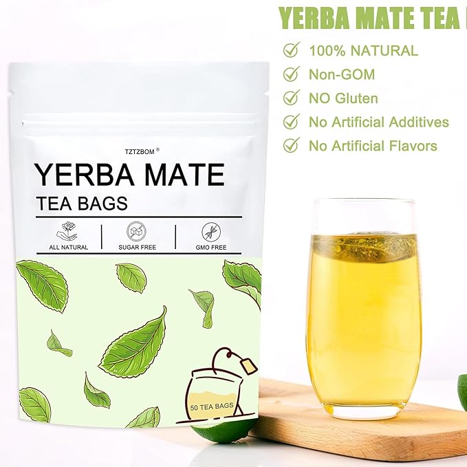 Yerba Mate Tea Bags - Unsmoked Yerba Mate, Hi-Caffeine - Organic Detox Tea - Rich in Chlorophyll, Antioxidants and Vitamins & Boost Energy, 50 Count