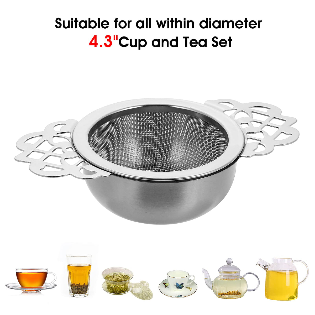Abeillo 2 Pack Small Fine Mesh Tea Strainers with Bowl, Stainless Steel Loose Tea Infusers Strainers 7 cm Diameter Tea Filter