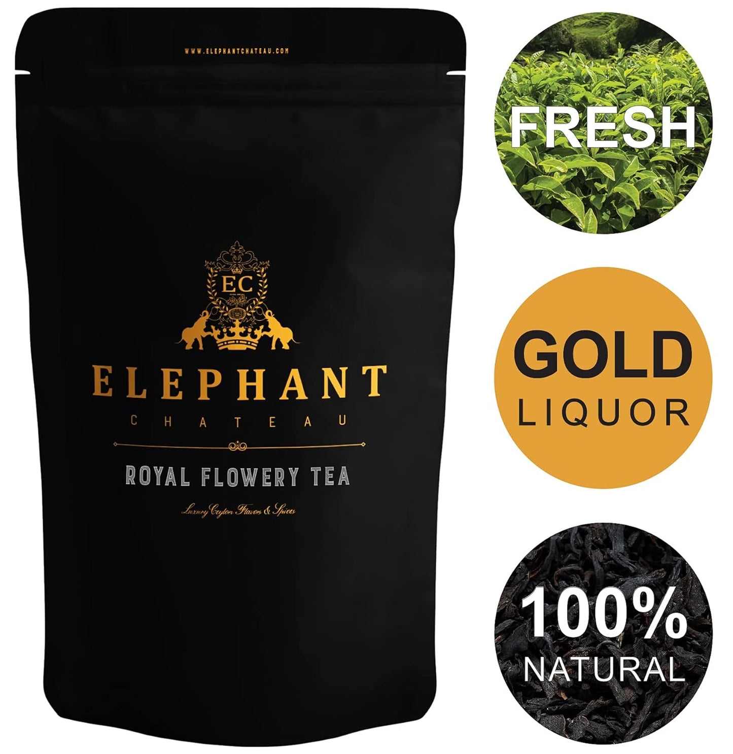 Flowery Ceylon Black Tea | 200g | Delicious High Elevation Nuwera Eliya Tea | Tasty Floral Aroma | Best Plain Without Sugar | English Breakfast | 100 Cups Aromatic Golden Liquor | Elephant Chateau