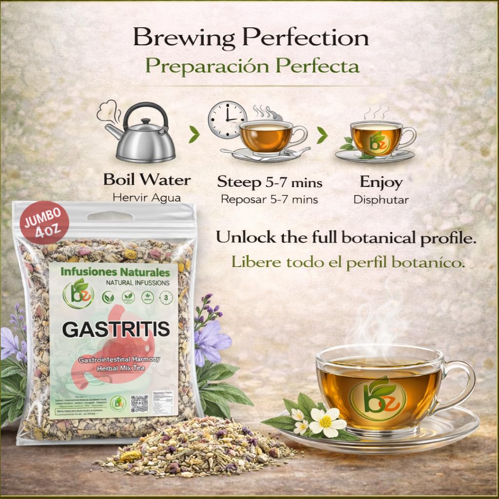 Gastritis-BYE Herbal Tea – 100% Natural Herbal Infusion – Compuesto de Hierbas Naturales – 4 oz – Herbal Mixture for Digestive Comfort – Té para Bienestar Estomacal – Non-GMO | No Cafeína