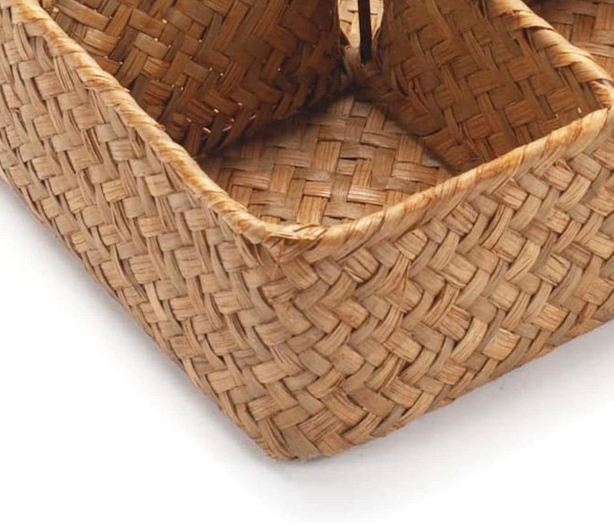 YANGQIHOME Tea Bag/Sugar Packet Holder, Coffee Station Condiment Organizer, Seagrass Storage Basket, Wicker Rattan Divided