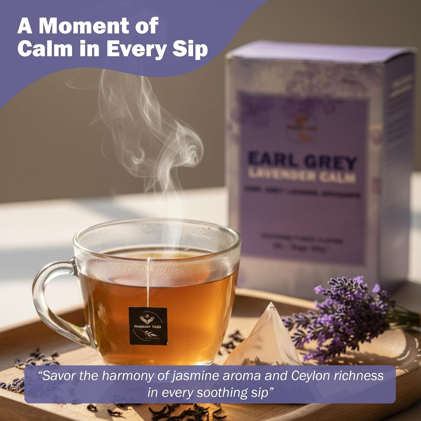Earl Grey Lavender Ceylon Black Tea – 30 Pyramid Bags | Fragrant Tales | Exquisite Blend of Premium Ceylon Black Tea, Bergamot &amp; Lavender | Aromatic, Smooth &amp; Calming | 60g