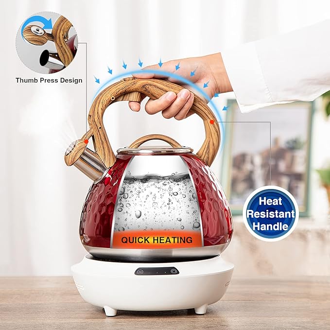 Tea Kettle, Toptier Teapot Whistling Kettle with Wood Pattern Handle Loud Whistle