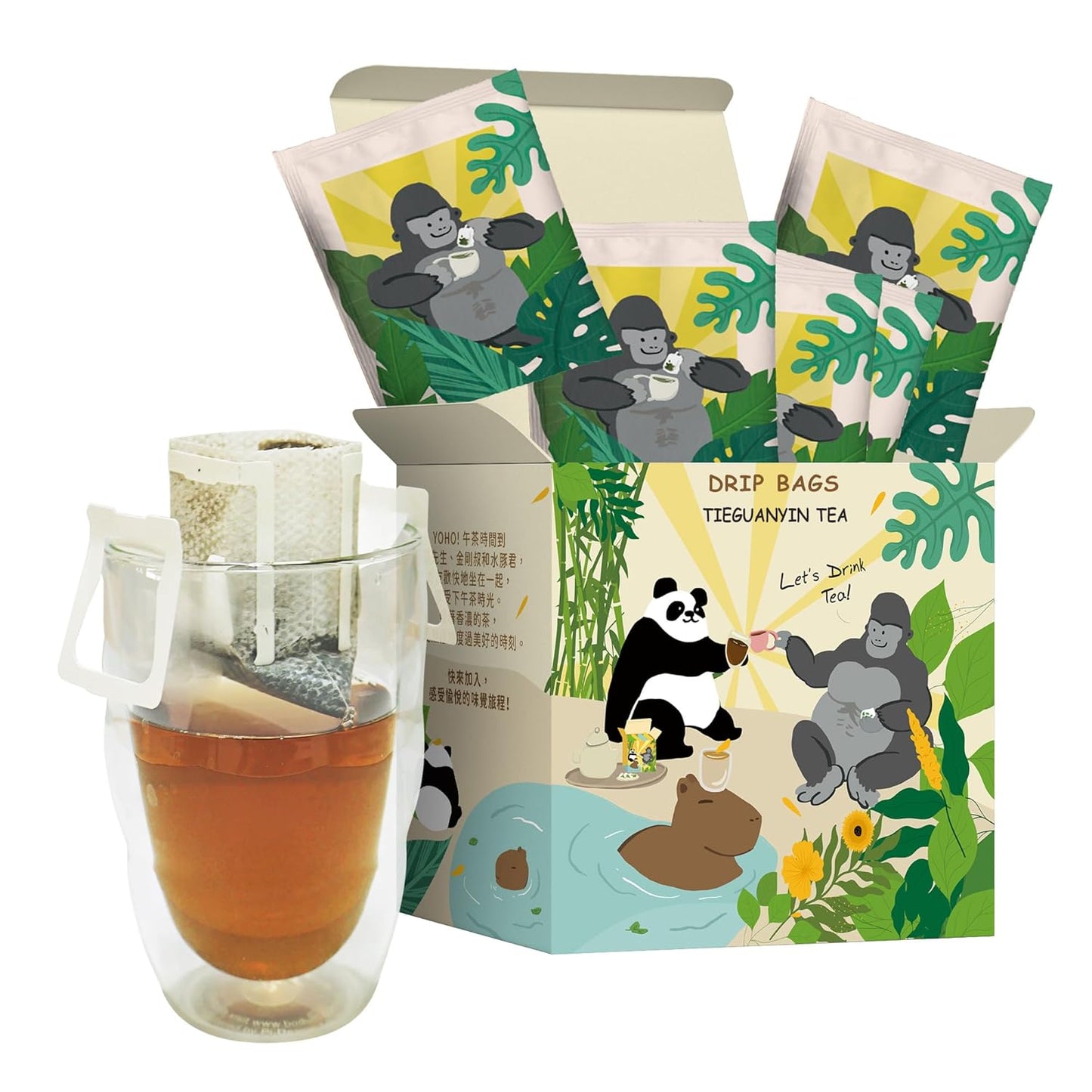 Fonming Tea Tieguanyin Oolong Tea Drip Bags, Quick Brewing Design, 7 Count Box, Whole Leaf Quality, Individual Tea Bags