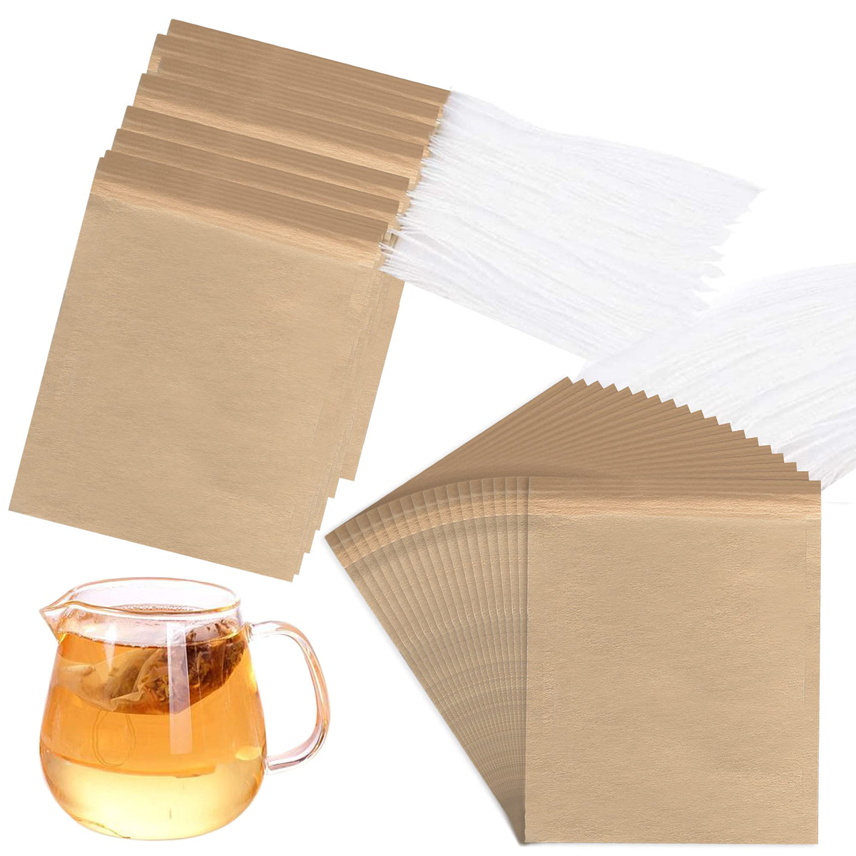 Numola Unbleached Tea Filter Bags with Disposable Drawstring, Tea Bags Empty, Wood Pulp Filter Paper Organic Tea Infuser Bag