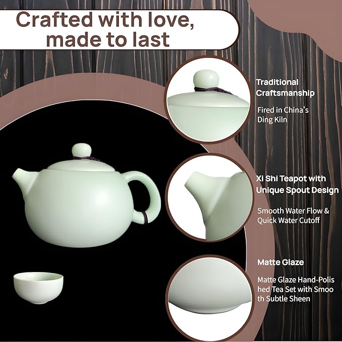 Portable Chinese Gongfu Tea Set - Handcrafted Ceramic Tea Set for Chinese/Japanese Tea Ceremony, Complete with Teapot & 4 Cups