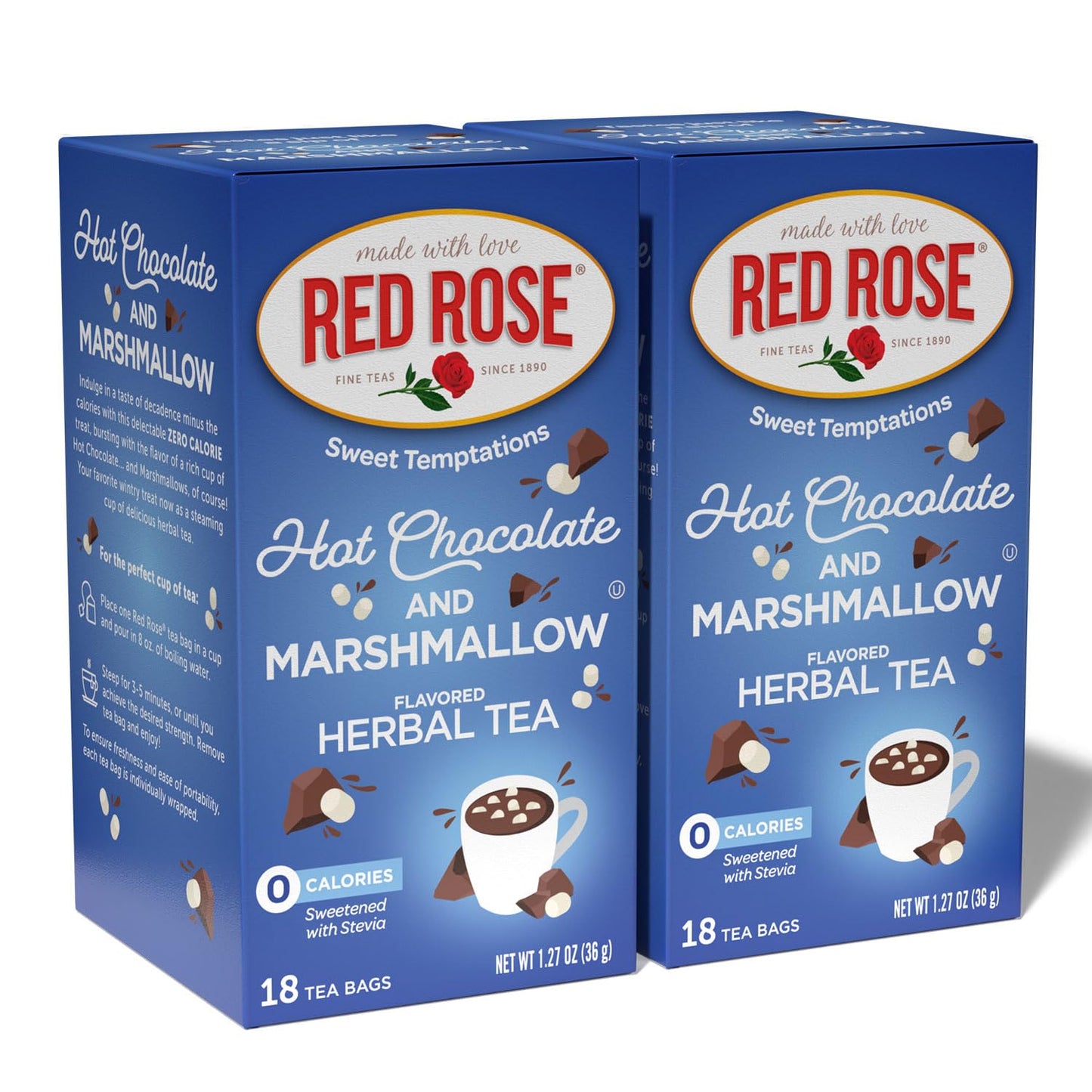 Red Rose Sweet Temptations Hot Chocolate Marshmallow Tea 18 Ct 2-Pack | Sweet, dessert-inspired herbal tea | Naturally flavored | Caffeine-free | Ideal sweet treat